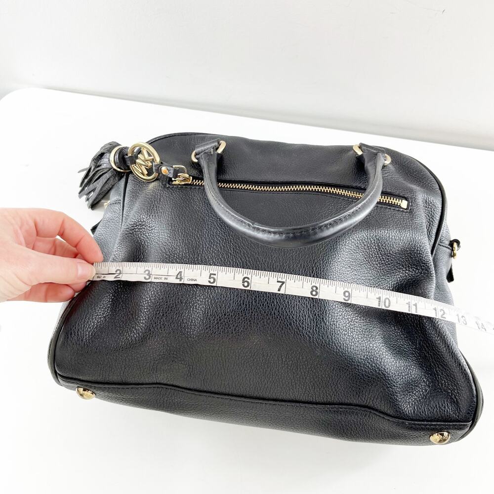 Michael Kors Knox Tassel Satchel Leather Purse Bag Black - Picture 6 of 7